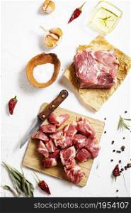 Raw meat,meat with spice, meat on wooden board
