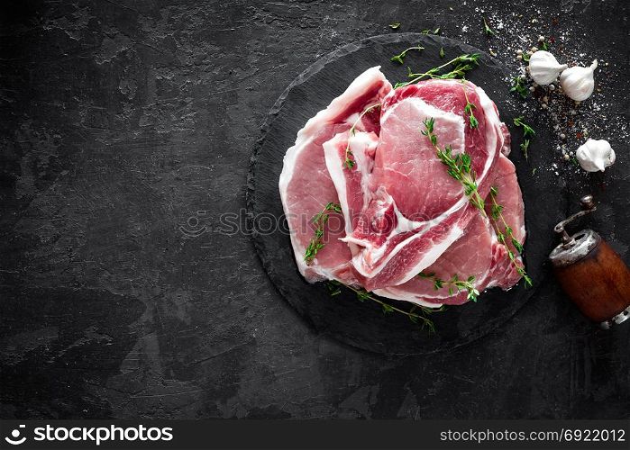 Raw meat, pork steaks
