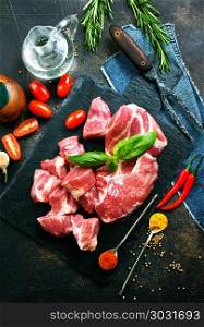 raw meat. raw meat and aroma spice for marinade, meat with salt and spice
