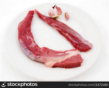 Raw meat. Raw red meat, sirloin, towards white background