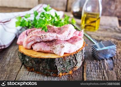 raw meat with pepper on the wooden board