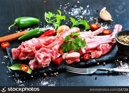 raw meat with salt and spice, raw meat on a table