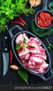 raw meat with spice and salt on a table