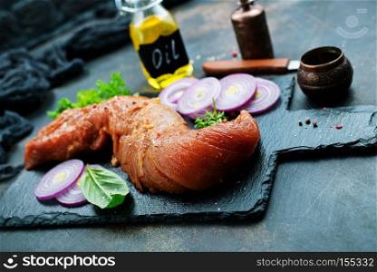 raw meat with spice on the board