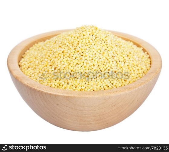 raw millet in bowl isolated