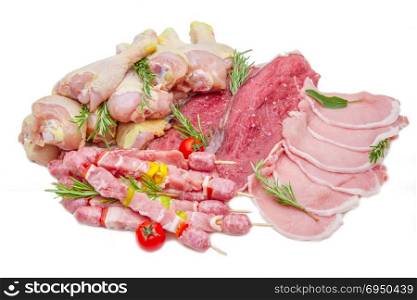 raw mix meat on white