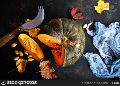 raw pampkin on a table, stock photo
