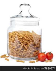 raw pasta in jar isolated