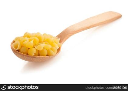 raw pasta in spoon isolated on white background