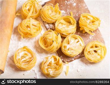 raw pasta on a table