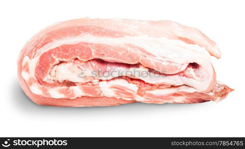 Raw Pork Ribs On A Roll Lying On Its Side Isolated On White Background