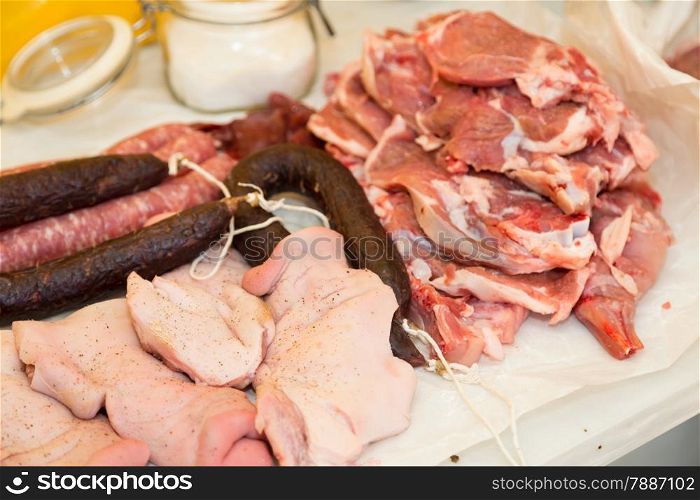 Raw pork to prepare the barbecue