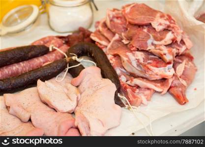Raw pork to prepare the barbecue