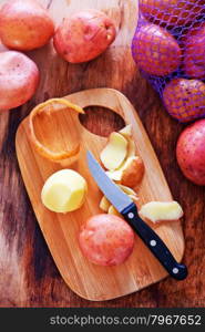 raw potato and knife on a table