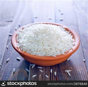 raw rice in bowl and on a table