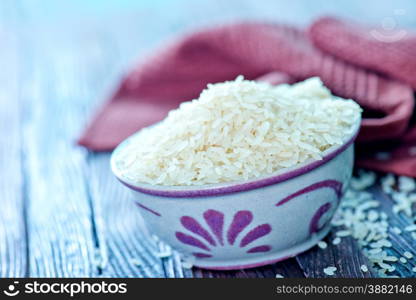 raw rice in bowl and on a table