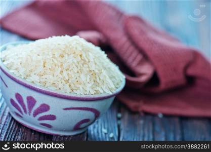 raw rice in bowl and on a table