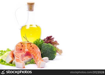 raw salmon and spices isolated