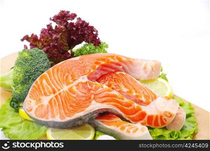 raw salmon and spices isolated