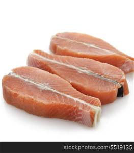 Raw Salmon Fillet On White Background