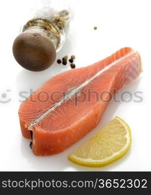 Raw Salmon Fillet With Lemon And Spices