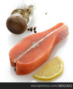 Raw Salmon Fillet With Lemon And Spices