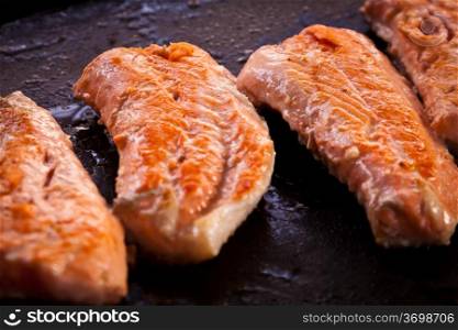 Raw Salmon Fillets on the grill