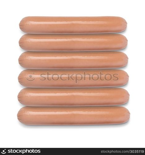 raw sausages isolated on white background. Top view. raw sausages isolated