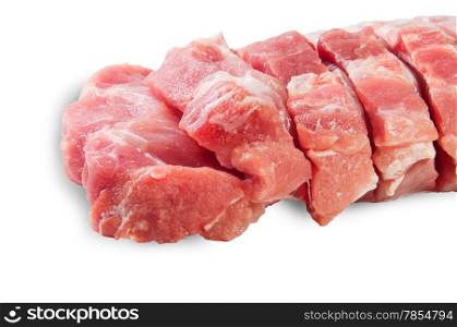 Raw Sliced Pork Meat Closeup Isolated On White Background