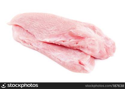 raw turkey meat slices, isolated on white. Raw Turkey Meat