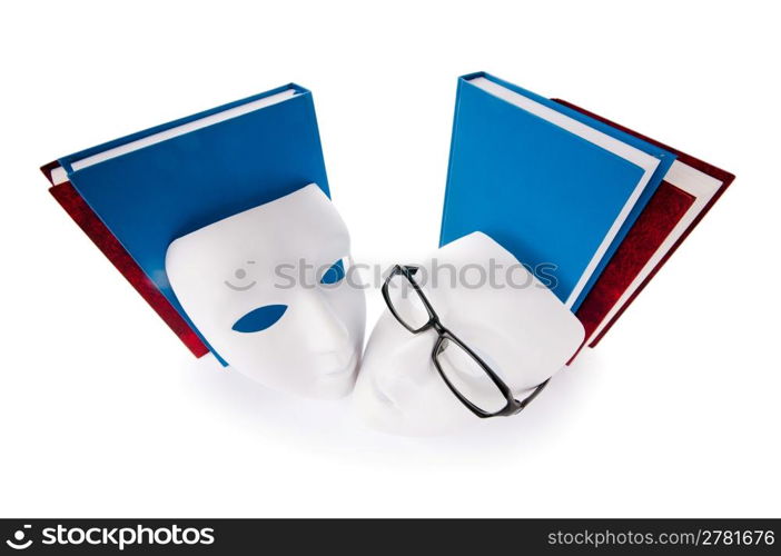 Reading concept with masks, books and glasses