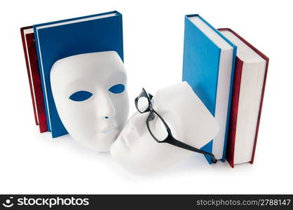 Reading concept with masks, books and glasses