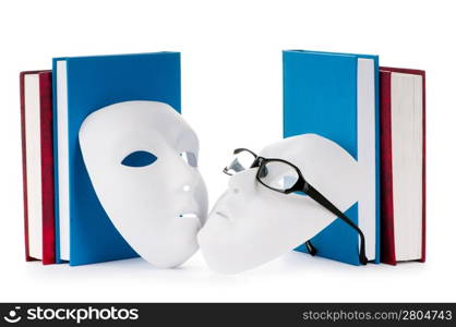 Reading concept with masks, books and glasses