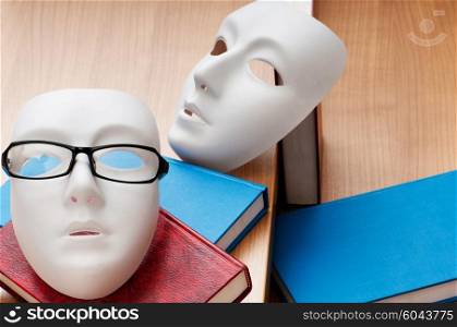 Reading concept with masks, books and glasses