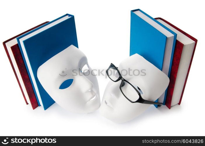 Reading concept with masks, books and glasses