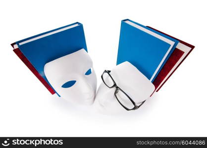 Reading concept with masks, books and glasses