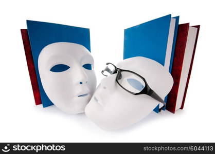 Reading concept with masks, books and glasses