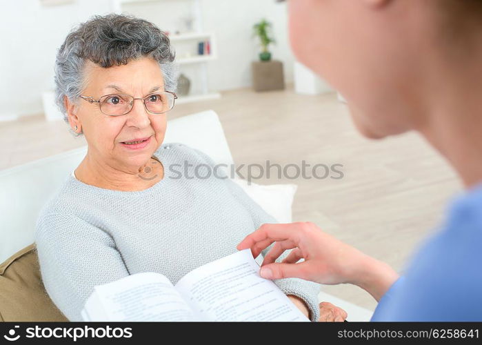 Reading to an old lady