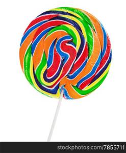 Real Colorful spiral lollipop isolated on white background