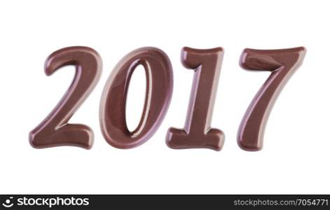Real dark chocolate digits isolated on a white background. 2017 chocolate digits