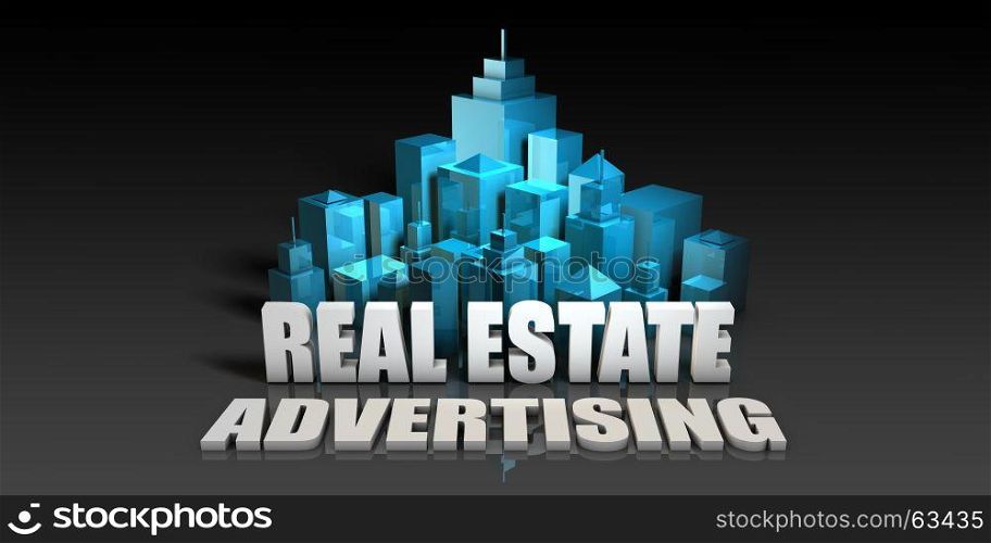 Real Estate Advertising Concept in Blue on Black Background. Real Estate Advertising