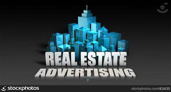 Real Estate Advertising Concept in Blue on Black Background. Real Estate Advertising