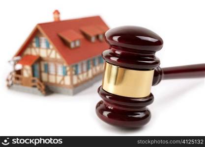 real estate concept,isolated on white background, selective focus on gavel