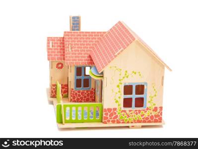 Real Estate Concept.Wooden house on white background