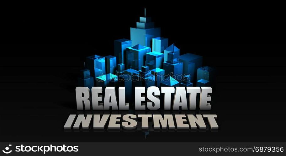 Real Estate Investment Concept in Blue on Black Background. Real Estate Investment