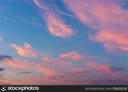 Real majestic sunrise sundown sky background with gentle colorful clouds without birds. Panoramic.. Real majestic sunrise sundown sky background with gentle colorful clouds without birds. Panoramic