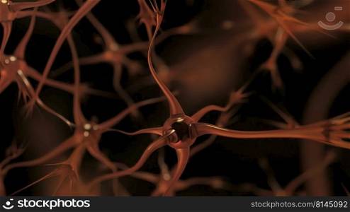 Real Purple Neuron synapse network 3D . Multiple angles of electrical impulses between neurons. 3d illustration. Neurons With Amyloid Plaques,