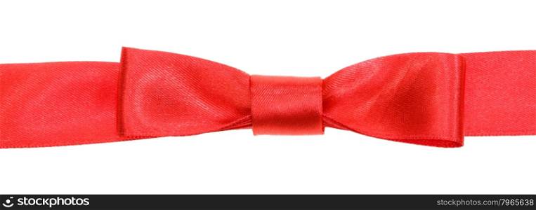 real red bow knot on wide satin ribbon isolated on white background
