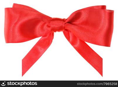 real red silk ribbon bow with vertically cut ends isolated on white background