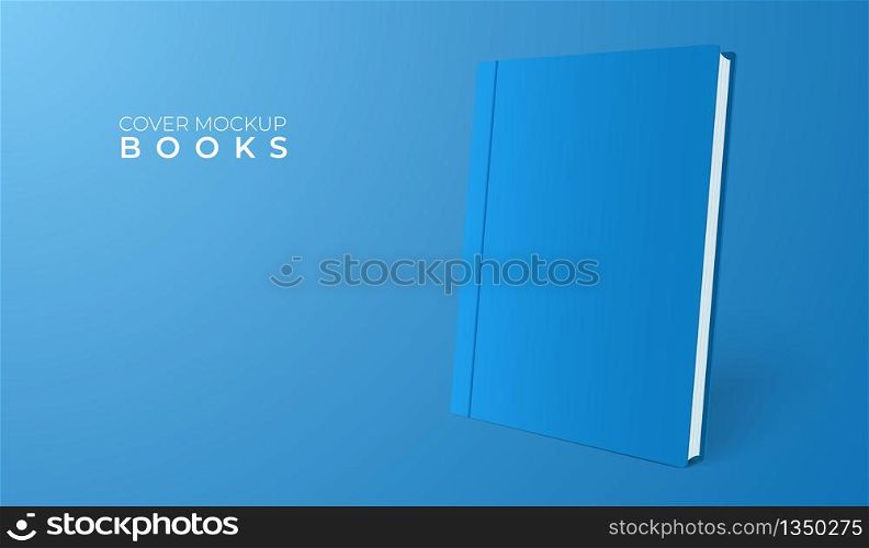 Realistic 3d Blue Cover Book Mock Up Template. Blank Cover Of Magazine. Vector Illustration.